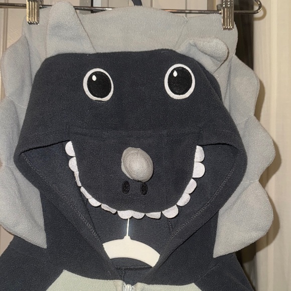 Adult Dinosaur Costume Black & Gray onesie zip up w/ Dino hoodie & tail - Small - Picture 3 of 13